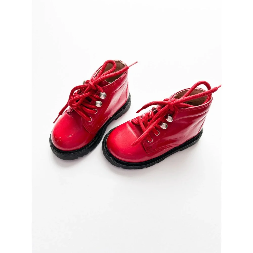 Rainbow tag Gymboree Kids Red Patent Leather Lace Up Ankle Boots Size 5 Toddler - Picture 1 of 6
